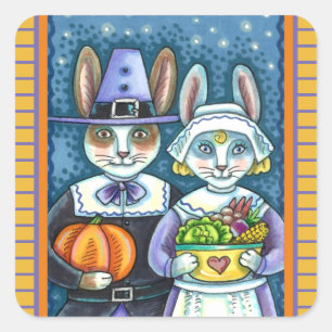 PILGRIM RABBITS, ERNTEDANK HARE'S HARVEST, NIEDLIC QUADRATISCHER AUFKLEBER