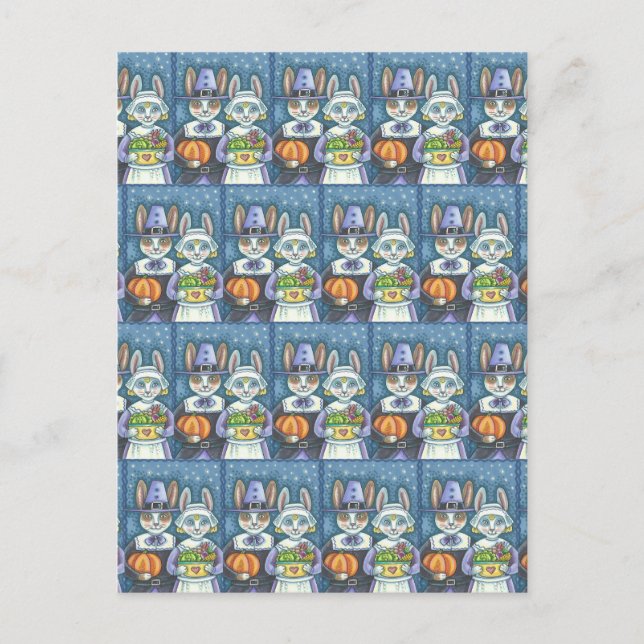 PILGRIM RABBITS, PRIM & PROPER ERNTEDANK HARTEN POSTKARTE (Vorderseite)