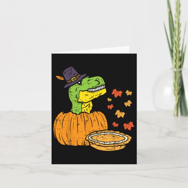 Pilgrim Trex Dinosaur Pumpkin Pie Erntedank Kind Karte (Vorderseite)