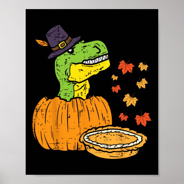 Pilgrim Trex Dinosaur Pumpkin Pie Erntedank Kind Poster (Vorne)