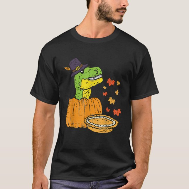 Pilgrim Trex Dinosaur Pumpkin Pie Erntedank Kind T-Shirt (Vorderseite)