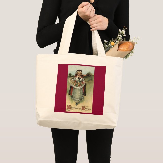 Pilgrim Woman Vintag Erntedank Tote Bag Jumbo Stoffbeutel (Vorderseite (Produkt))