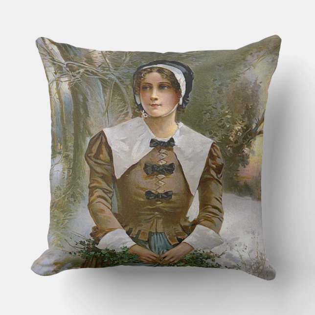 Pilgrim Young Woman Erntedank Accent Pillow Kissen (Vorderseite)