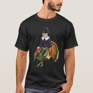 Pilgrimische Kostümkatze Riding Türkei-Katze Ernte T-Shirt