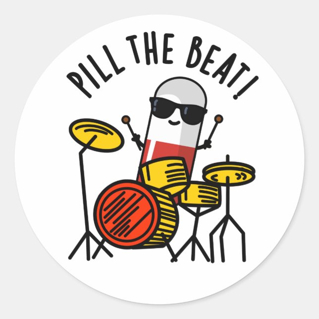 Pill the Beat Funny Medicine Music Puff Runder Aufkleber (Vorderseite)