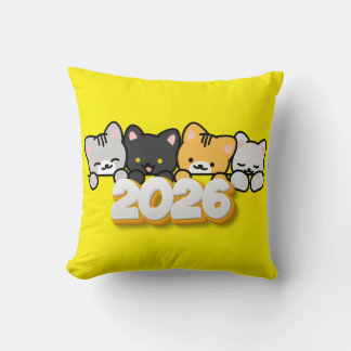 Pillow Adorable Cats 2026 New Year Kissen
