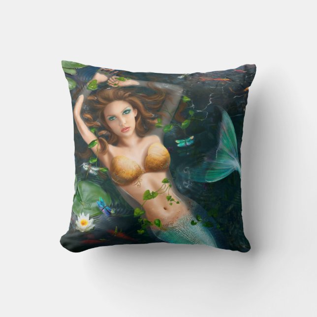 Pillow Beautiful Fantasy Meerjungfrau im See Kissen (Vorderseite)