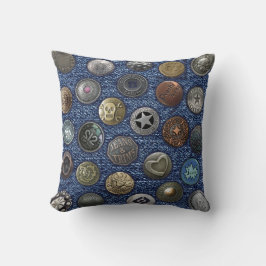 Pillow blue jeans & metal button kissen