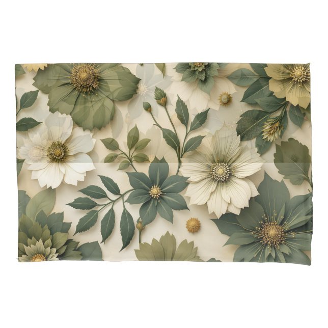 Pillow case green flowers pattern  kissenbezug (Vorderseite-Links)