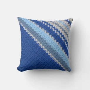 Pillow - Crochet Muster Blue Stripes (diagonal) Kissen
