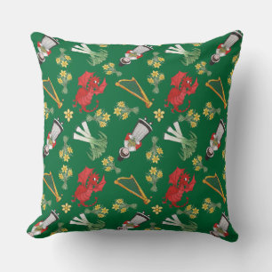 Pillow, Cushion: Welsh Daffodils Dragon Leeks Harp Kissen