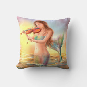 Pillow Fantasy Mermaid spielt Geige am Sonnenunter Kissen