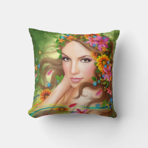 Pillow Fantasy Schöne Märchenfrau mit Blume Kissen
