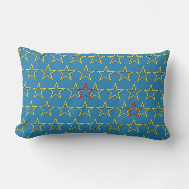 Pillow - Golden und Red Stars on Blue Lendenkissen (Vorderseite)