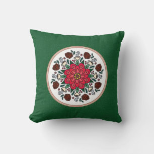 Pillow Poinsettia- und Pinienzapfen-Mandala Kissen