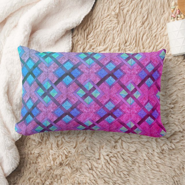 Pillow - Quadrate in Blau und Rosa Lendenkissen (Decke)
