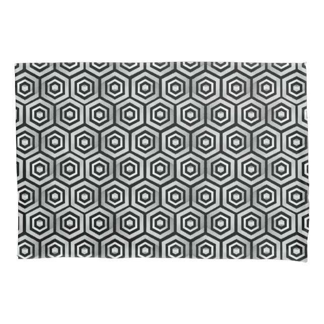 Pillowcase Black White Hexagon Geometric Pattern Kissenbezug (Vorderseite)