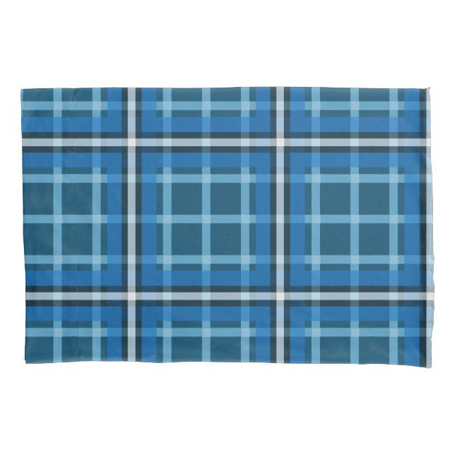 Pillowcase Blue Tartan Plaid Check Pattern Kissenbezug (Vorderseite)