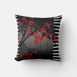 Pillows Asian Black Red Bamboo Blossom Kissen