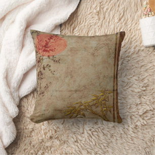 Pillows Asian Rustic Gold Red Bamboo Blossom Kissen