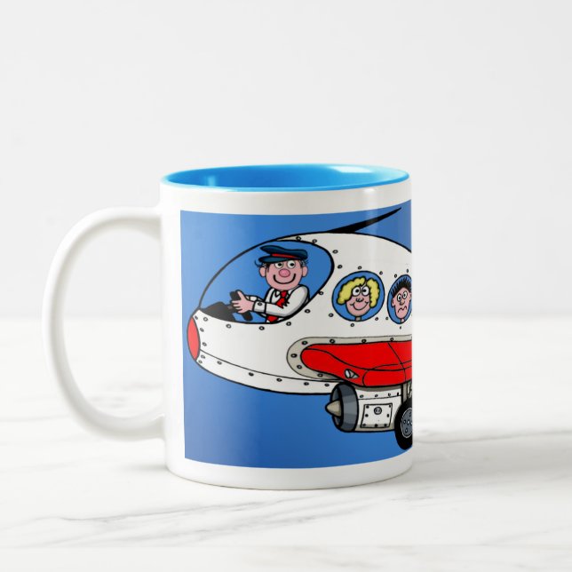 PIlot and aeroplane cartoon Zweifarbige Tasse (Links)