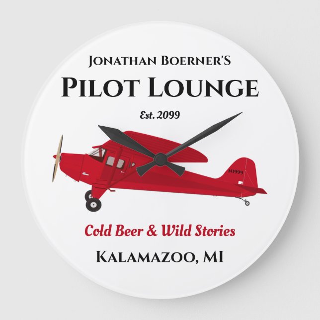 Pilot Aviation Airplane Lounge Pub Bar Sign Große Wanduhr (Vorderseite)