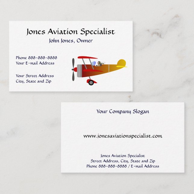 Pilot Aviation Single Engine Plane Business Card Visitenkarte (Vorne/Hinten)