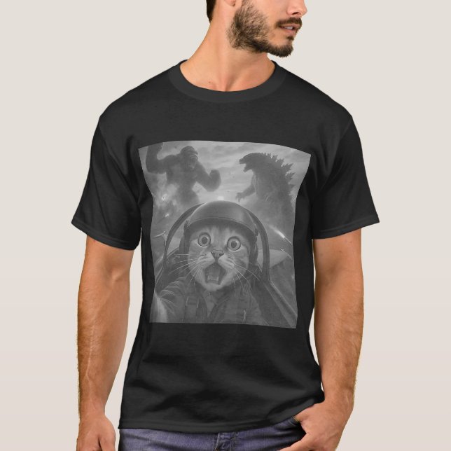 Pilot Cat Selfie Meme T-Shirt (Vorderseite)