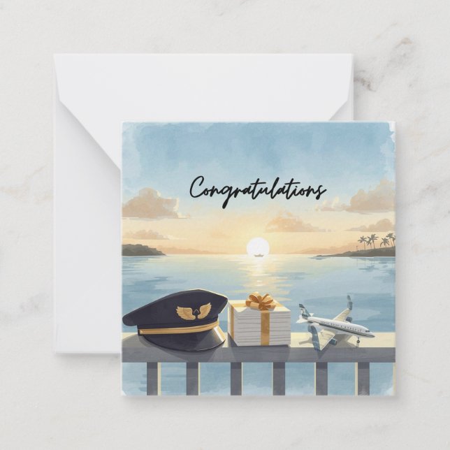 Pilot Congratulations Note Card – Elegant Aviation Mitteilungskarte (Vorderseite)