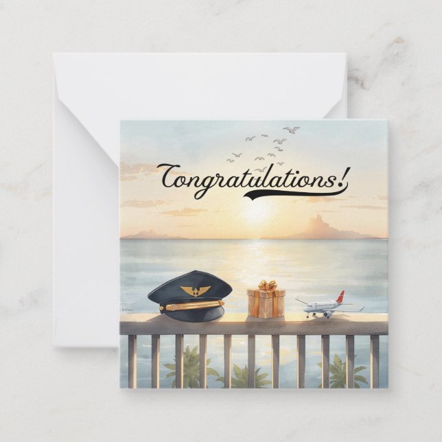 Pilot Congratulations Note Card – Elegant Aviation Mitteilungskarte (Vorderseite)