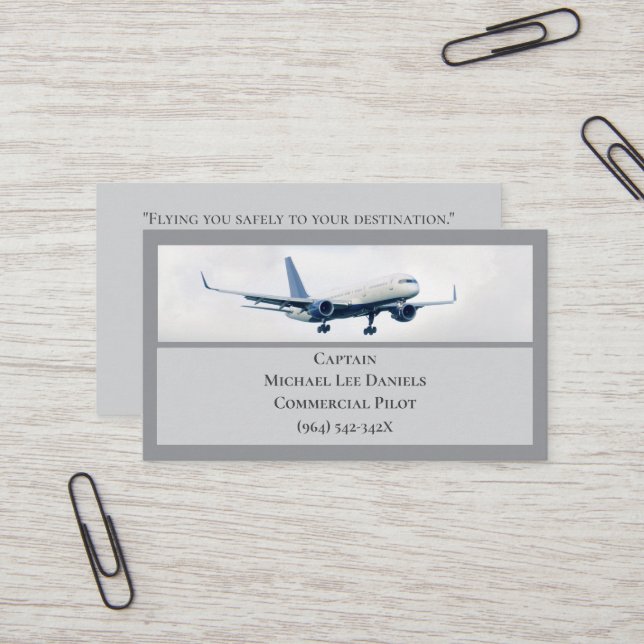 Pilot des Kommerziellen Flugzeugkapitän von Grauwe Visitenkarte (Vorderseite/Rückseite Beispiel)