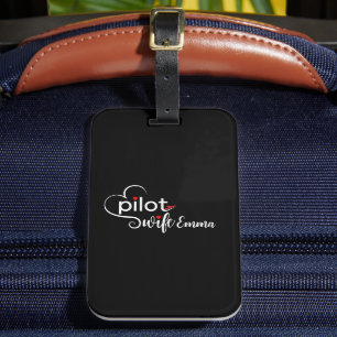"Pilot-Ehefrau" Typografie und Flugzeug einfach, m Gepäckanhänger