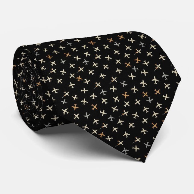 Pilot Faux Silk | Mikro-Flugzeug-Designer-Stil Krawatte (Gerollt)