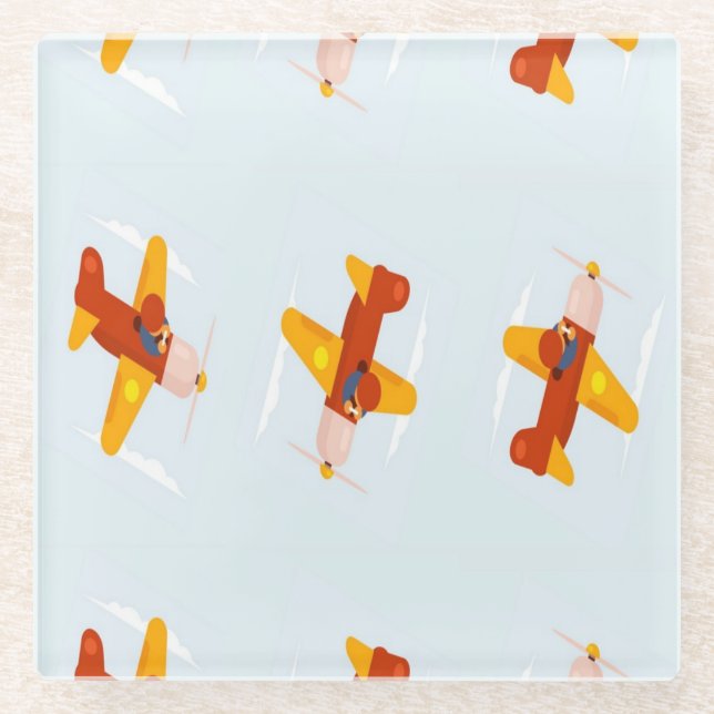 Pilot fliegendes Flugzeug am Himmel Glasuntersetzer (Vorderseite)