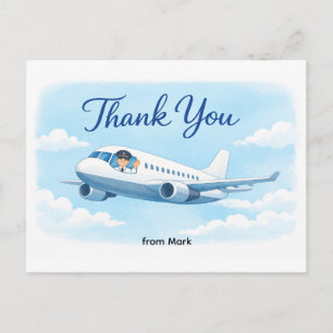Pilot fliegt am Himmel mit Text Danke  Postkarte