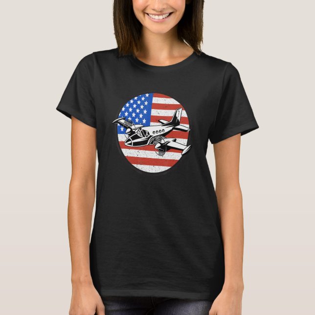 Pilot Flugzeug American Flag Flugzeug Aviation for T-Shirt (Vorderseite)