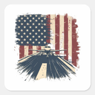 Pilot Flugzeug Amerikanische Flagge Flugzeug Luftf Quadratischer Aufkleber