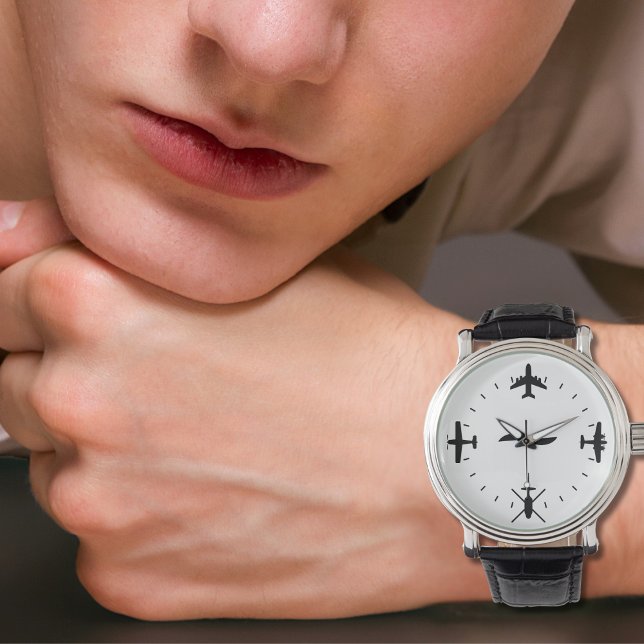 Pilot-Flugzeug Einfach Schwarz Cool Luftfahrt Armbanduhr (Von Creator hochgeladen)