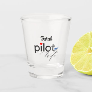 Pilot Frau Typografie & Flugzeug Einfach, Minimali Schnapsglas