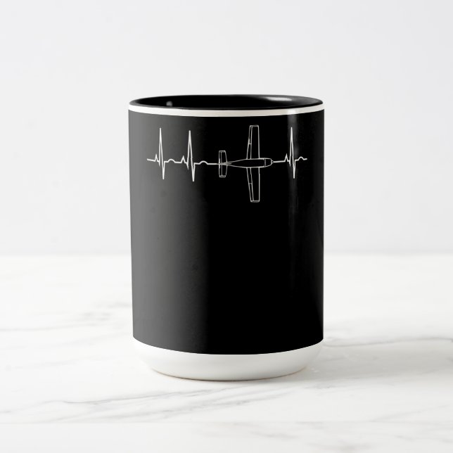 Pilot-Heartbeat-Geschenk für Flugzeuge Zweifarbige Tasse (Mittel)