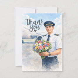 Pilot holds flowers on the runway dankeskarte