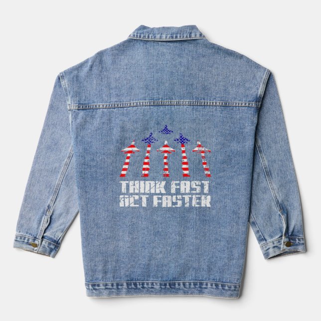 Pilot Jet Fighter Flugzeug Aviation American Flag Jeansjacke (Rückseite)