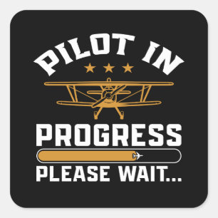 Pilot lädt… Lustiges Vintage-Doppeldecker-Flugzeug Quadratischer Aufkleber
