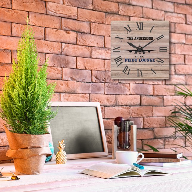 Pilot Lounge Flugzeug Luftfahrt Cool Personalisier Quadratische Wanduhr (Von Creator hochgeladen)