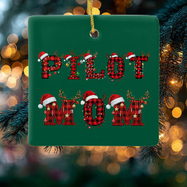 Pilot Mom Christmas Letters Lights Ornaments Funny Keramikornament