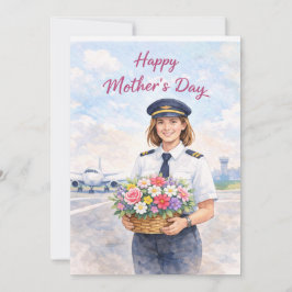 Pilot Mother;s Day at the airport Feiertagskarte