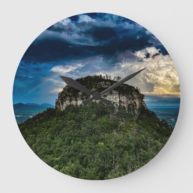 Pilot Mountain NC Staat Park | nach Sturm Regenbog Große Wanduhr (Vorderseite)