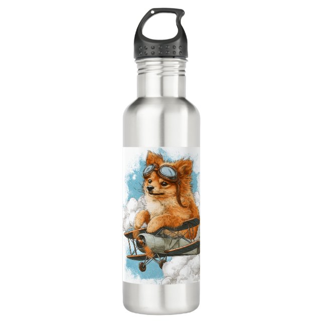 Pilot Pomeranian � Flying Ace Dog Edelstahlflasche (Vorderseite)