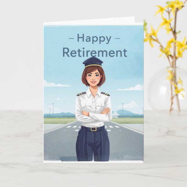 Pilot Retirement with airport background Karte (Gelbe Blume)