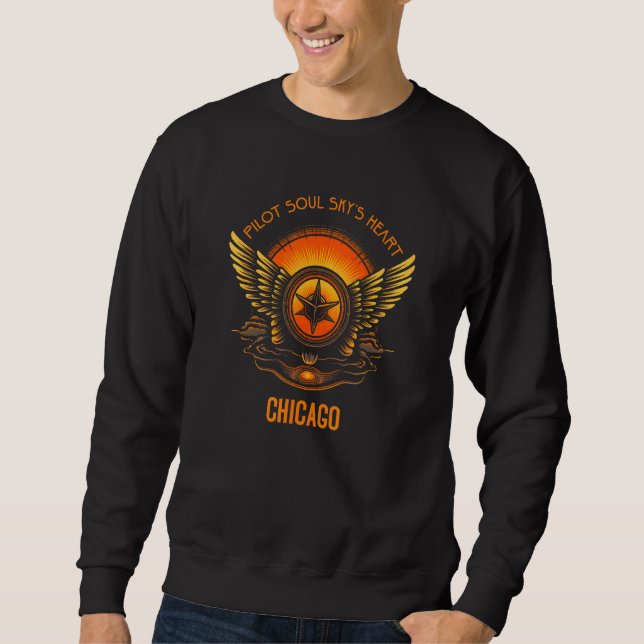 Pilot s Soul Sky s Heart Chicago Skyline Design Sweatshirt (Vorderseite)